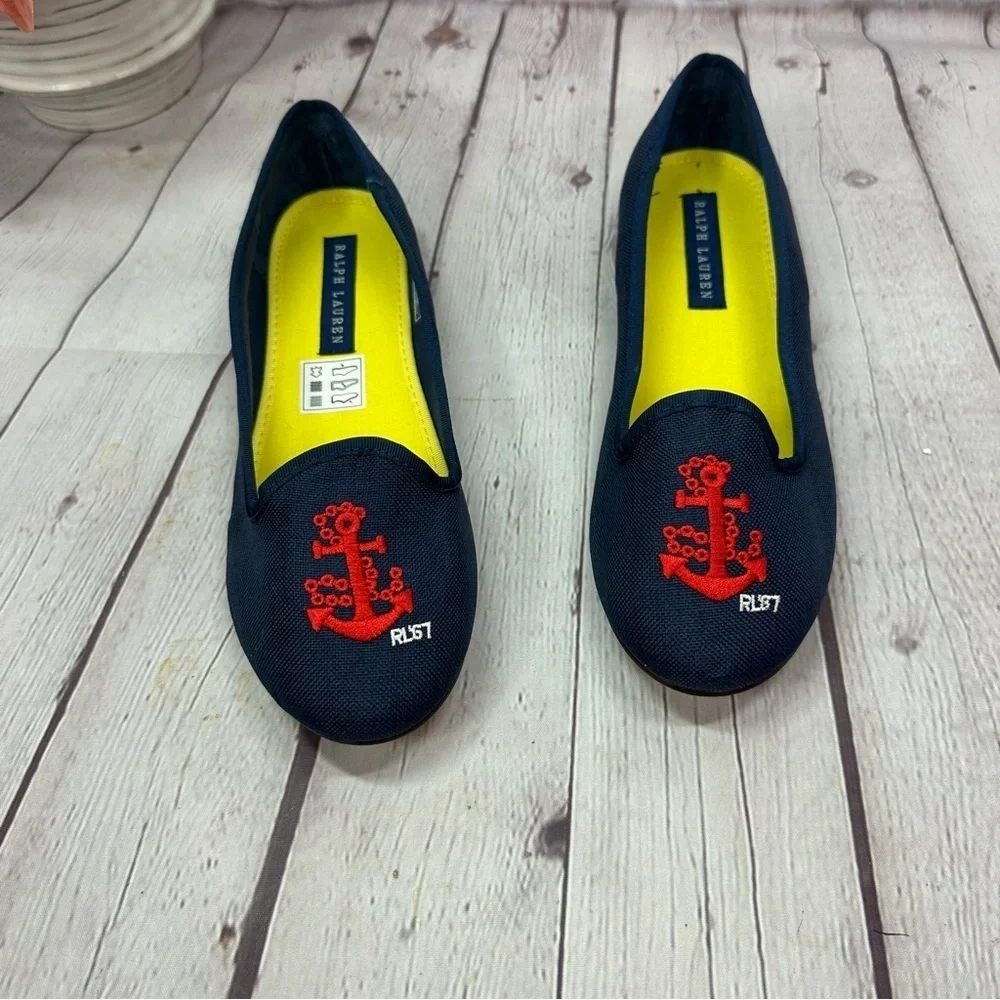 Ralph Lauren Blue and Red Flats with embroidered anchor sz 5 youth kids EU 37